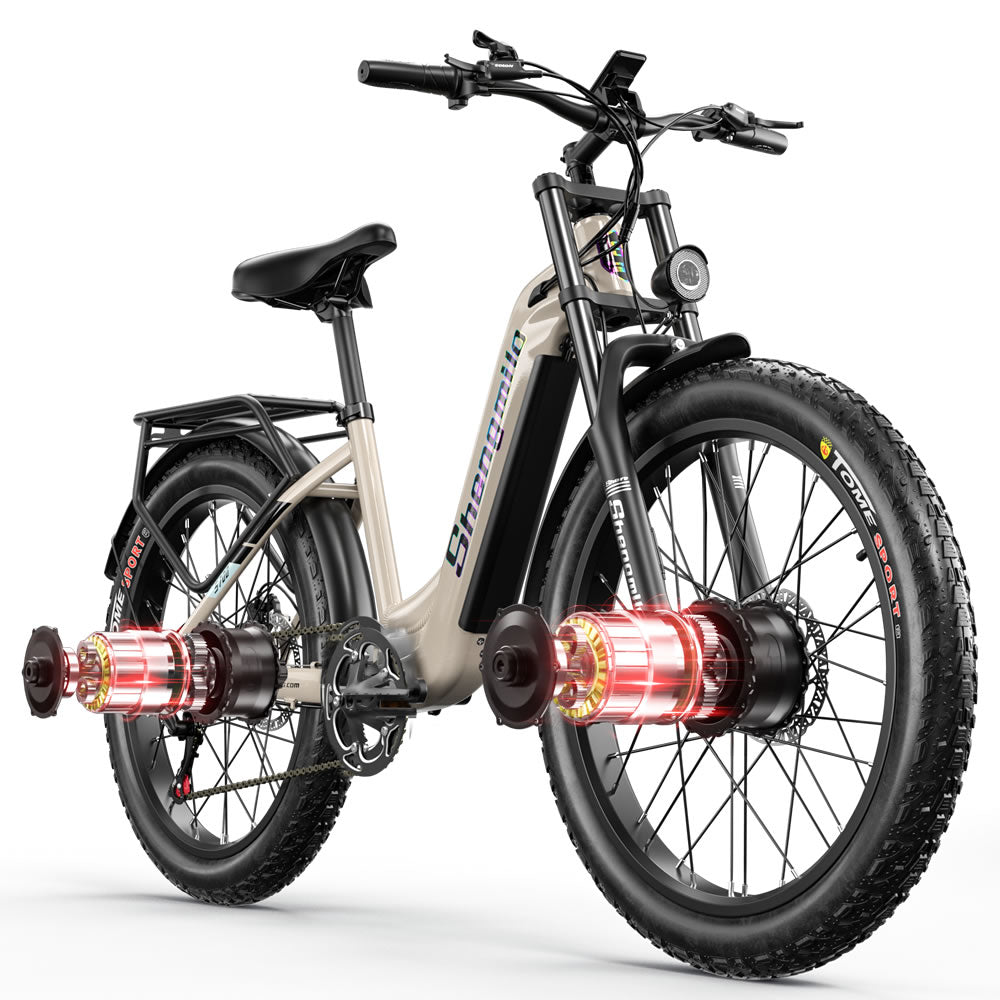 26" Electric Bike 48V 17.5Ah Dual Motor Fat Tyre E-Mountain Bike City E-bike