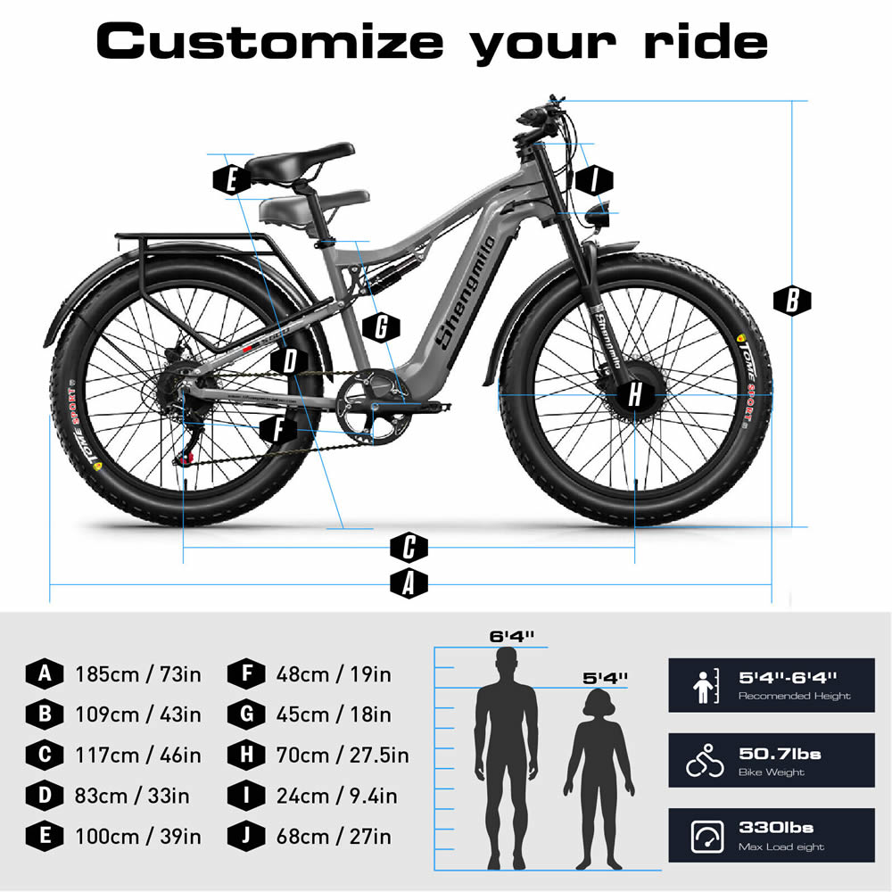 Shengmilo S600 Dual Motor Electric Bike 48V 17.5Ah 26" Fat Tire Ebike Oil brake