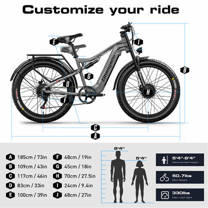 Shengmilo S600 Dual Motor Electric Bike 48V 17.5Ah 26" Fat Tire Ebike Oil brake